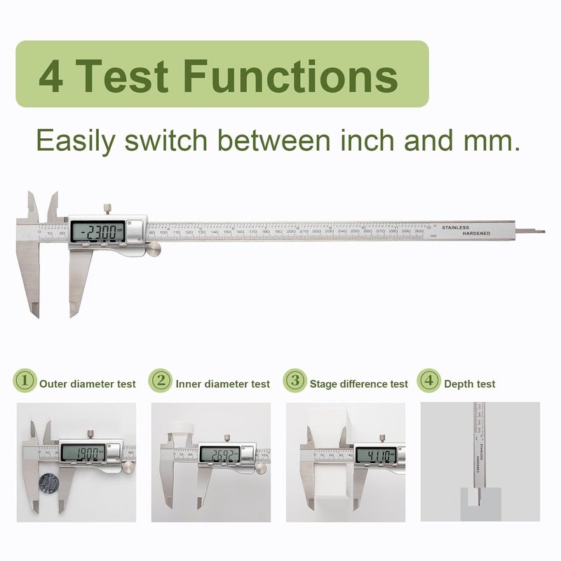 SCITOOLS All-Metal Digital Caliper 0-12" Measuring Tool, Micrometer Caliper with Auto-Off Feature, Interchangeable Between inches and millimeters for DIY/Household and 3D Printing - Image 3
